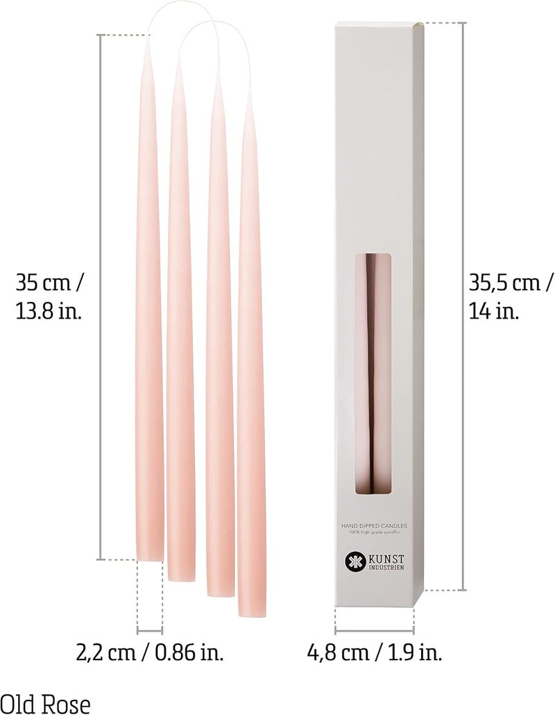 Kunstindustrien ® Taper Candles – Set of 4, 13.8" – Made in Denmark, Long Burning Candles 15h, Unscented & Smokeless Candlesticks – Elegant Tall Candles for Weddings, Dinners & Home Decor (Old Rose) - Image 2
